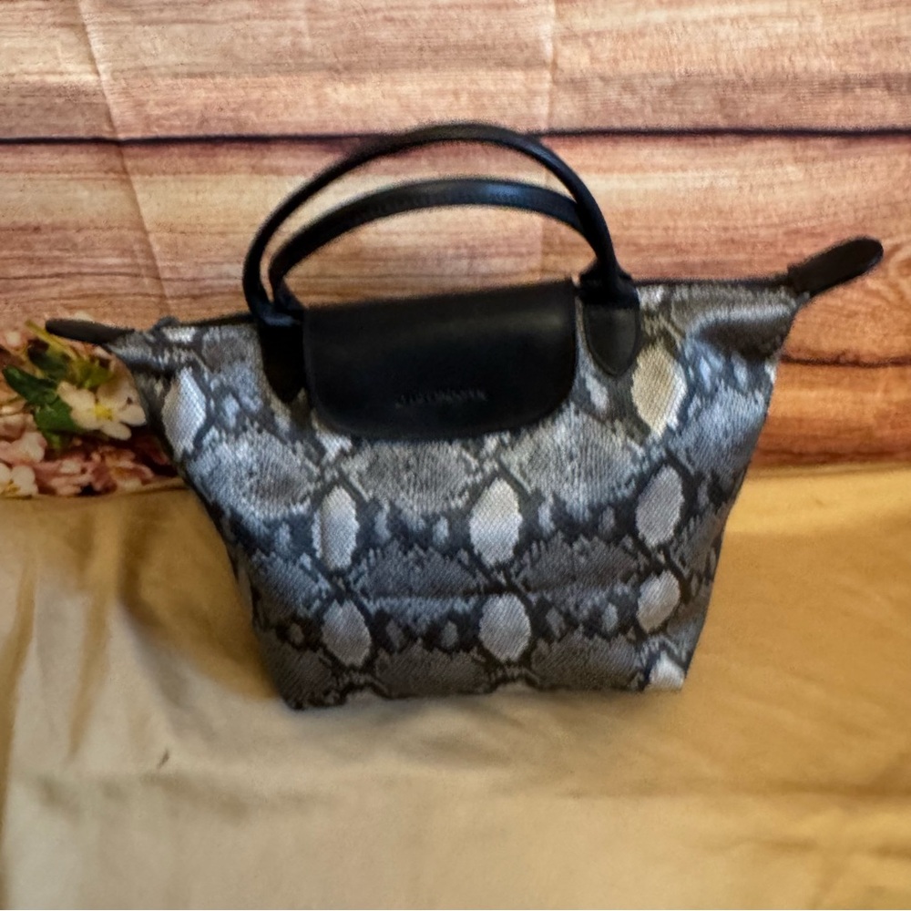 Liz Claiborne Snake Print Mini Tote Python Pattern Top Handle Foldable Satchel